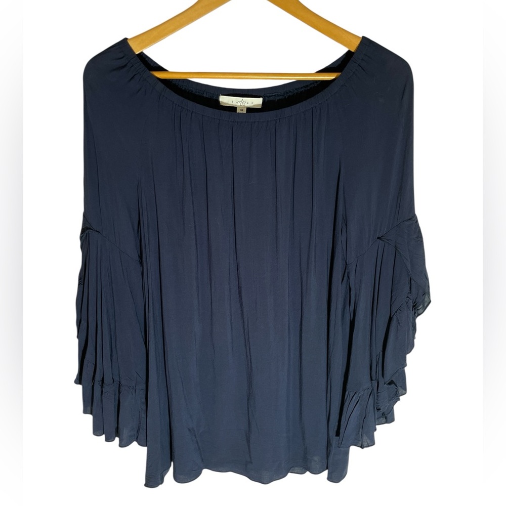C6- Fever Blue Bell Sleeve Blouse with Ruffled 3/4 Sleeves